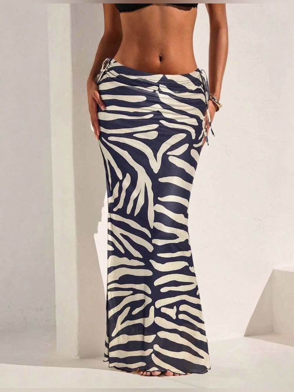 Black and white low waist Zebra Print Maxi Skirt